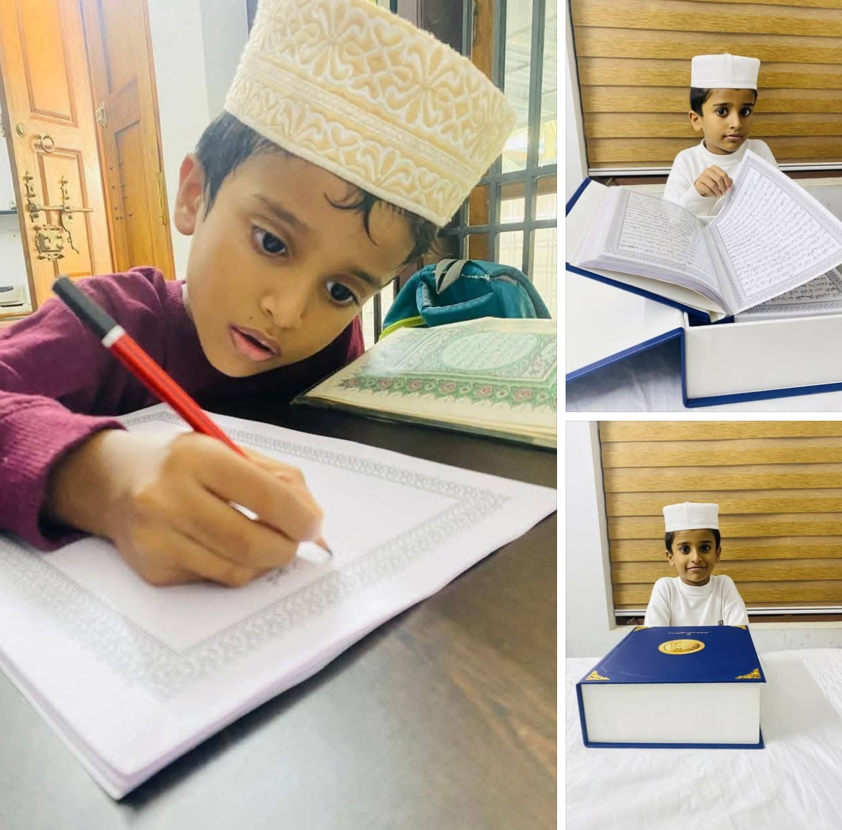 طفل هندي ينجح في كتابة نسخة كاملة من المصحف الشريف بخط يده